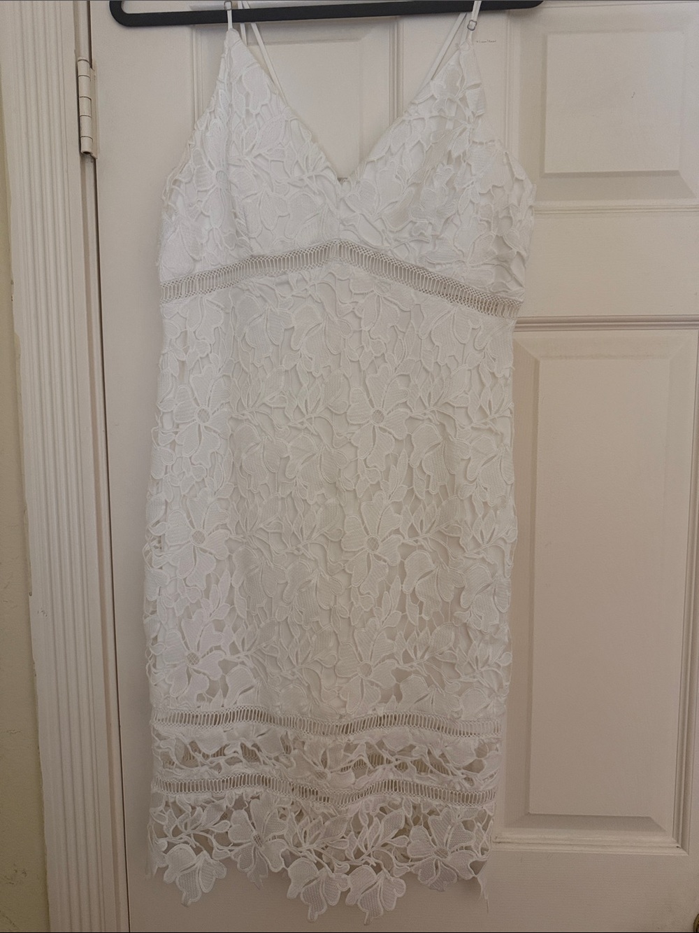 White Lace Slip Dress with Floral Appliqué size L